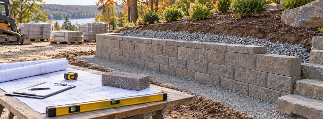 Conceptual retaining wall with an oversized water-pressure gauge illustrating hidden drainage risk.